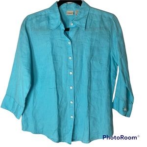 L L Bean Women’s Blue Linen Blouse Shirt Great Looking Vacation Holiday …